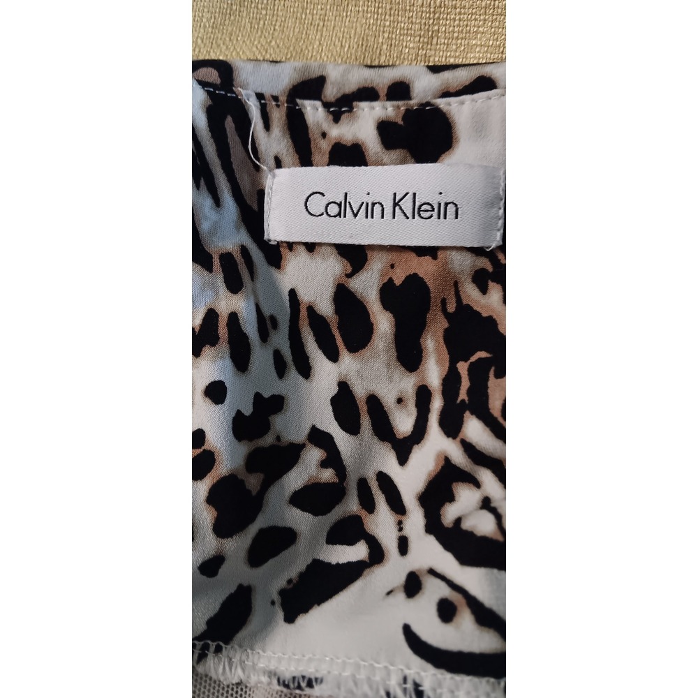 Calvin Klein Animal Print Ruched Fitted Sheath Dress Brown White Medium KS0306 - Picture 3 of 6